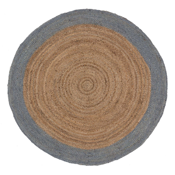 Teppich Nandi, Natur & Helles Graublau, 100% Jute | Hochwertige Wohnaccessoires