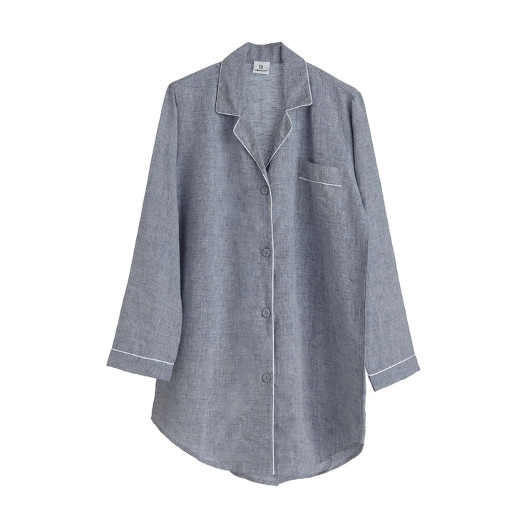 Nachthemd Casaal Dunkles Graublau & Weiß, 100% Leinen & 100% Baumwolle | URBANARA Nachtwäsche