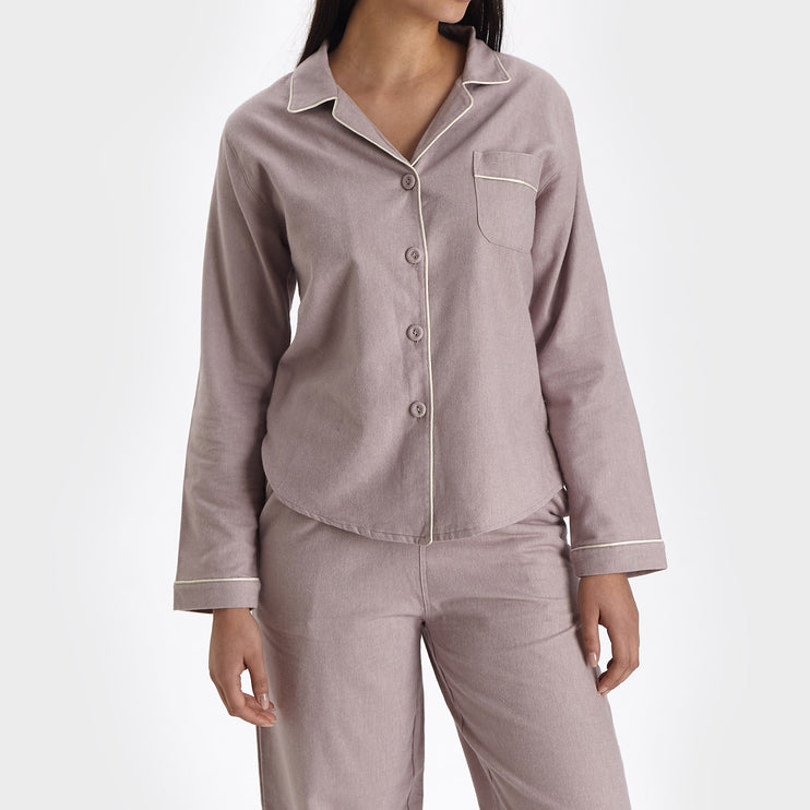 Pyjama Arove, Helles Mauve & Naturweiß, 100% Bio-Baumwolle