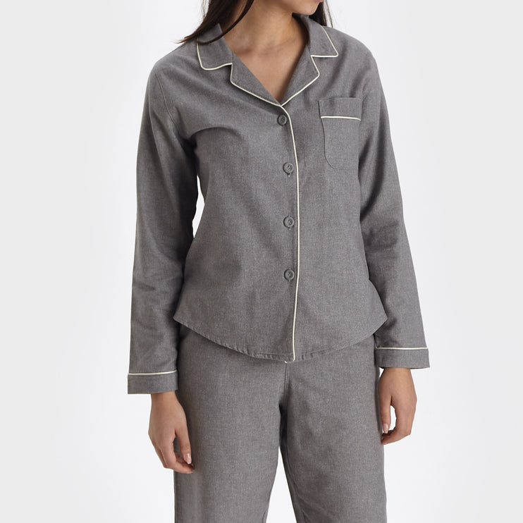 Pyjama Arove, Steingrau & Naturweiß, 100% Bio-Baumwolle