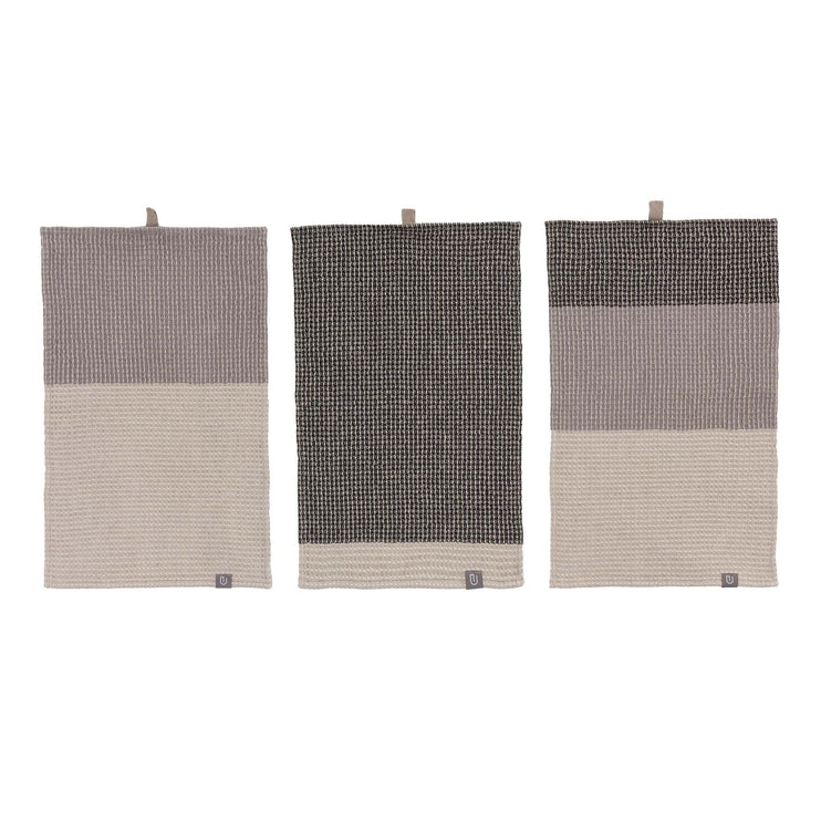 Handtuch Kotra Grau & Natur & Schwarz, 50% Leinen & 50% Baumwolle | URBANARA Leinenhandtücher