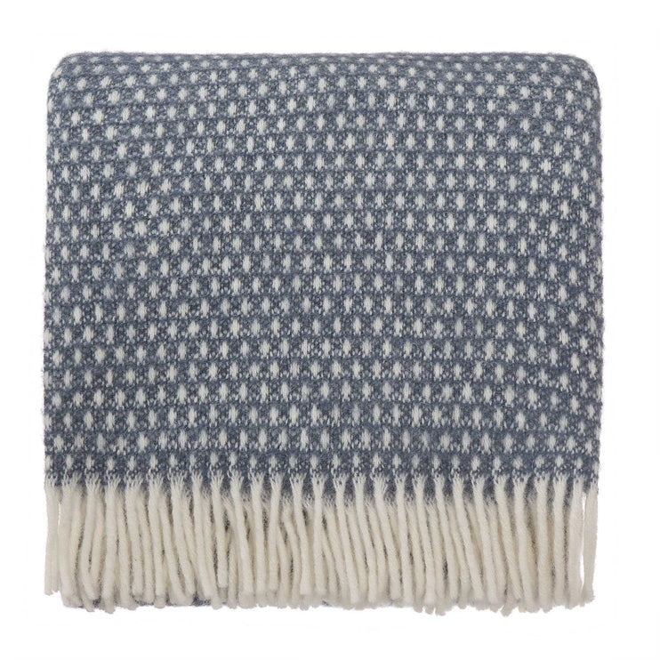Wolldecke Osele Dunkles Graublau & Eierschale, 100% Lammwolle
