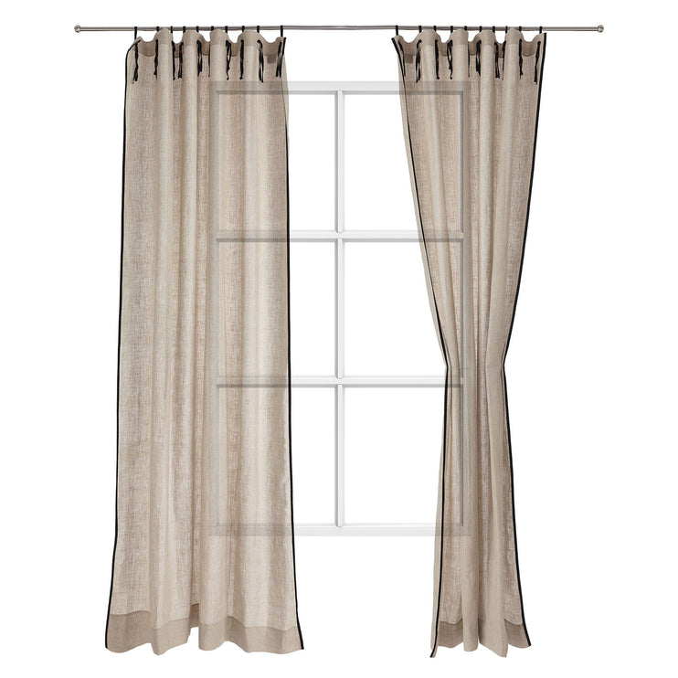 Vorhang-Set Rajula Natur & Schwarz, 100% Leinen